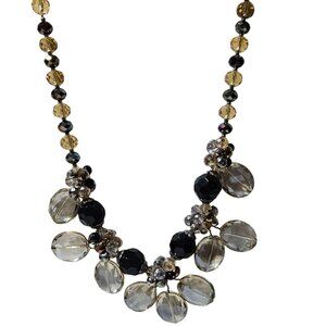 Elegant Crystal Bead Statement Necklace Black Clear Acrylic Gems Fashion Jewelry